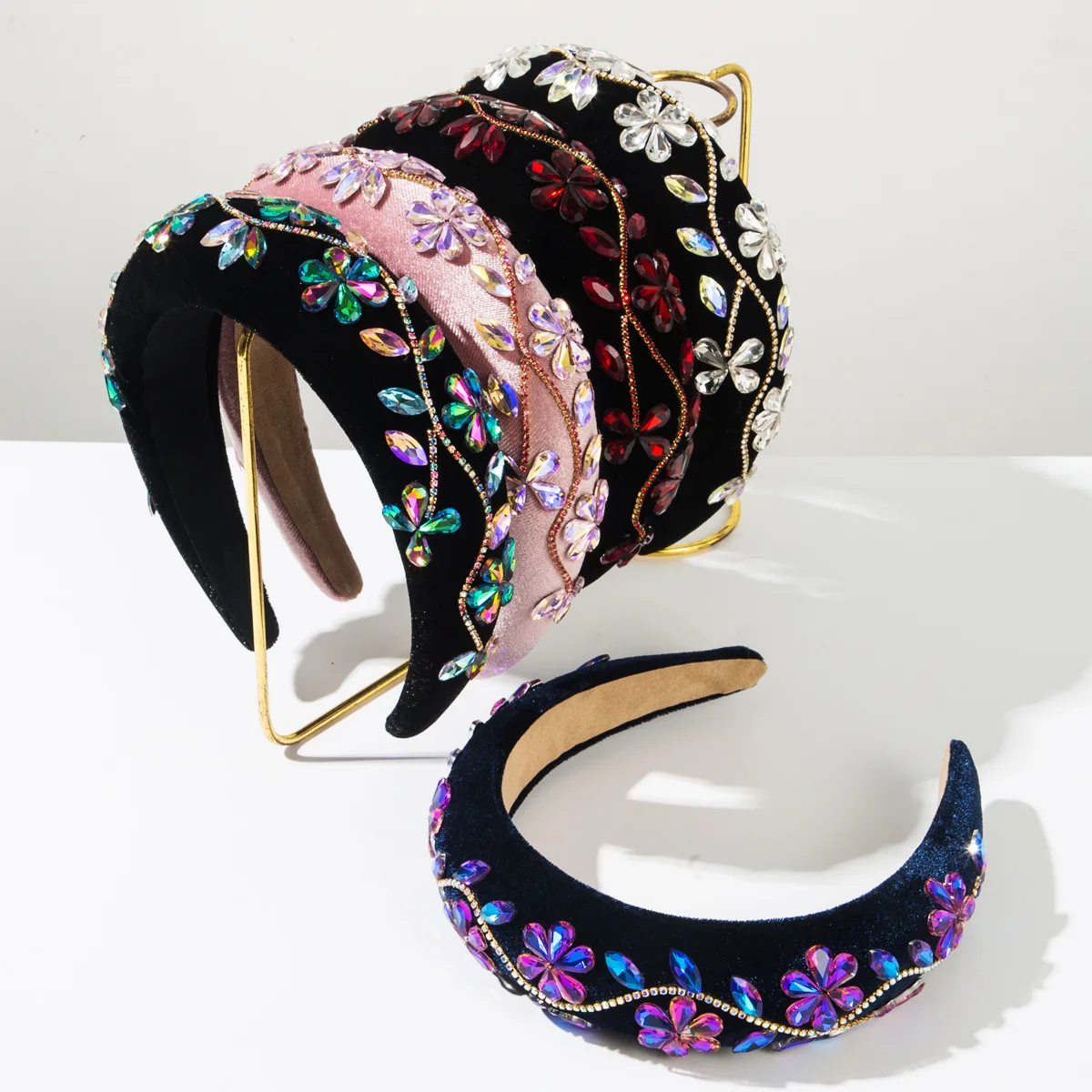 

European and American Super Shiny Full Diamond Baroque Inlaid Velvet Headband High Crown Elegant Hair Accessory