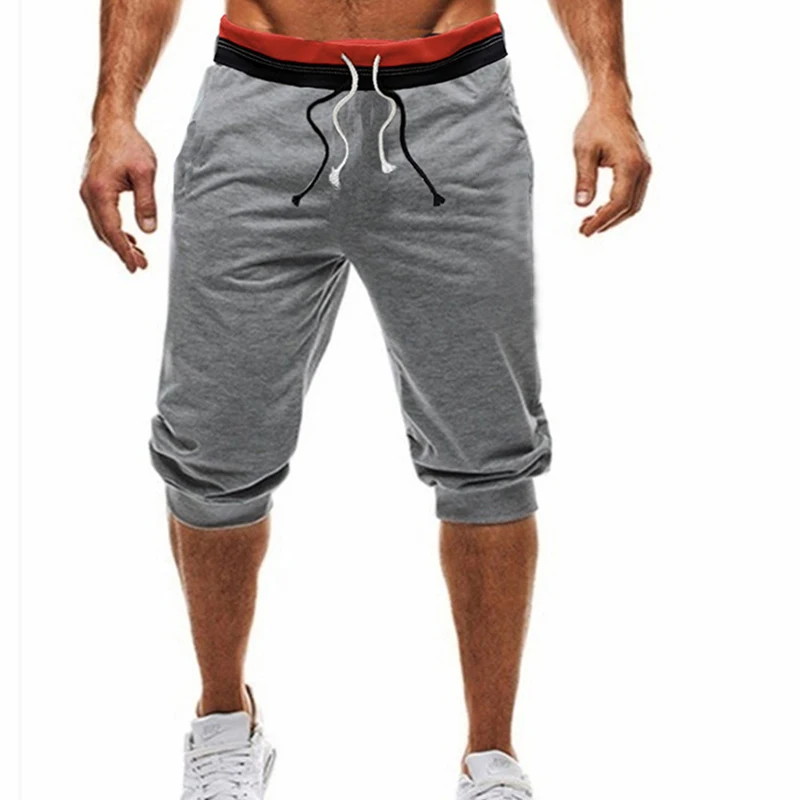 New Men\'s Drawstring Summer Jogger Shorts Casual Fitness Double Rope Cropped Trousers Street Fashion Homme Track Pants