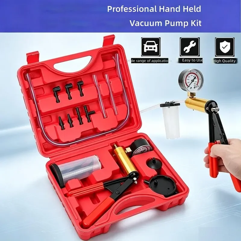 2 in 1 Brake Bleeder Kit Hand Held Vacuum Pump Test Set Automotive One Man Brake Clutch Bleeding Tool with Protected Case