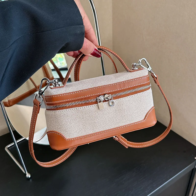 

Retro Contrast Color Casual Canvas Handbag Women's New Summer Small Square Crossbody Bag Single Shoulder Sling Bag