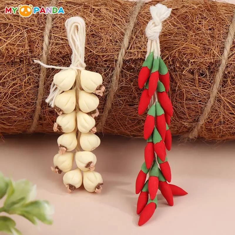 1:12 Dollhouse Miniature Carrot Garlic Chili Pepper Whole String Condiment Kitchen Food Model Doll House Kitchen Scene Decor Toy