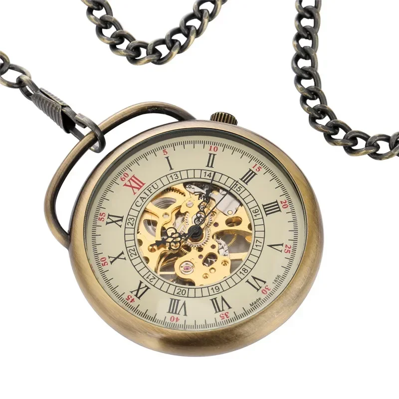 Antique Classical Open Face Pocket Watch Mens Womens Handwinding Mechanical Watches Roman Numeral Clock Pendant Chain Watches