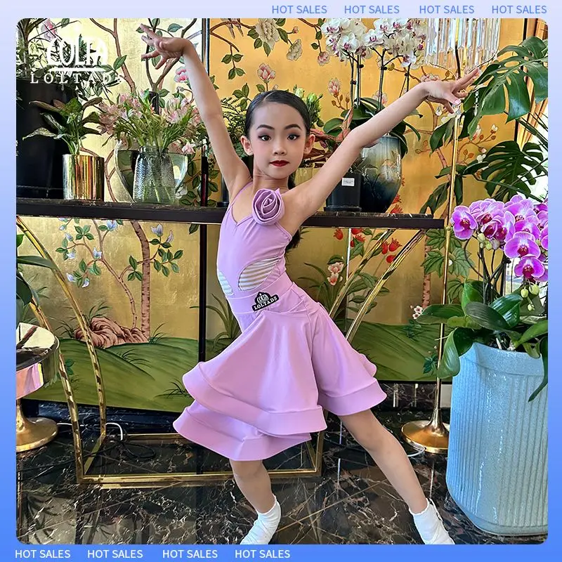 فستان مسابقة الرقص اللاتيني للفتيات فساتين الرقص لأداء الأطفال مرحلة تشاتشا تانجو رومبا سامبا ملابس الرقص اللاتينية