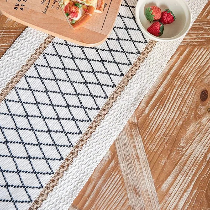 Bohemian Dining Table Runner - Jute Burlap Natural Table Runner 72 Inches Long, Farmhouse Style Braided Table Runner