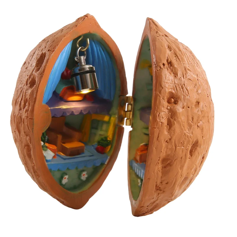 ABLQ Walnut Shell Dollhouse, Mini House Library,Handmade Walnut Shell Doll House, Resin Nut Secret 3D Scene,Resin Miniature