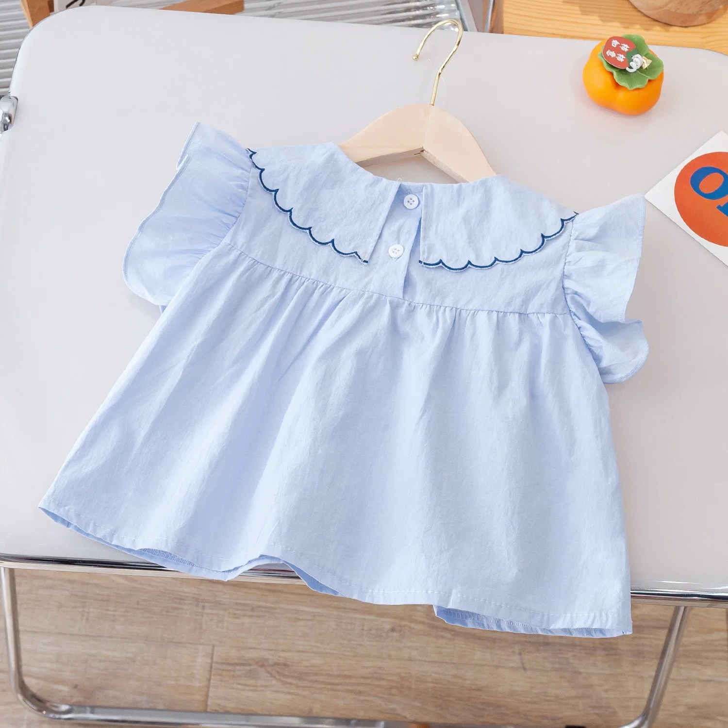 Girls Short-Sleeved Tops Summer New Middle and Small Children Loose Version of Doll Dress Shirt Shirt Baby Solid Colour Clothes