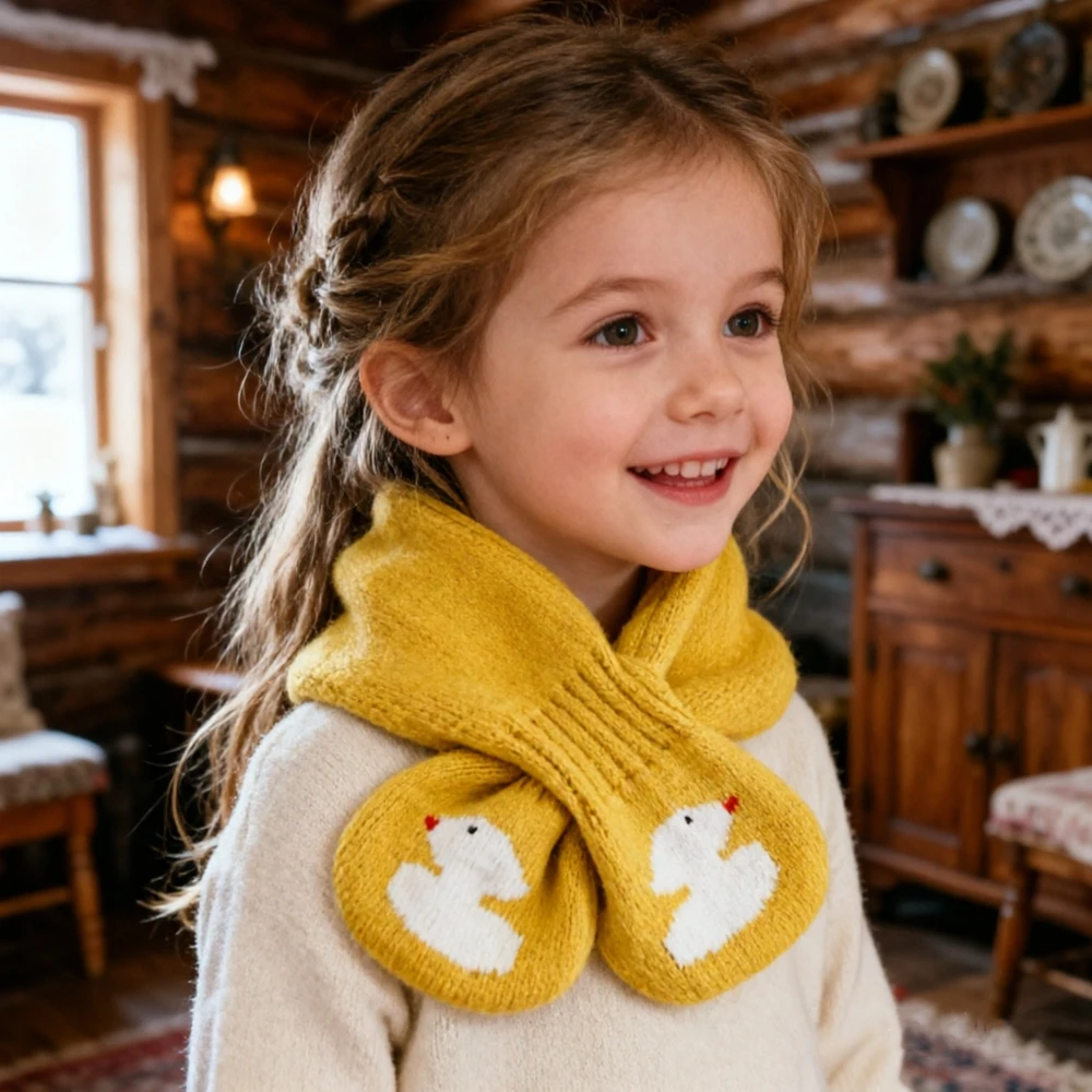 Toddler Duck Knitted Mittens & Cross Scarf Set Baby Winter Anti-Lost Gloves Warm Neck Warmer Soft Cute Gift for Girls Boys 2-6Y