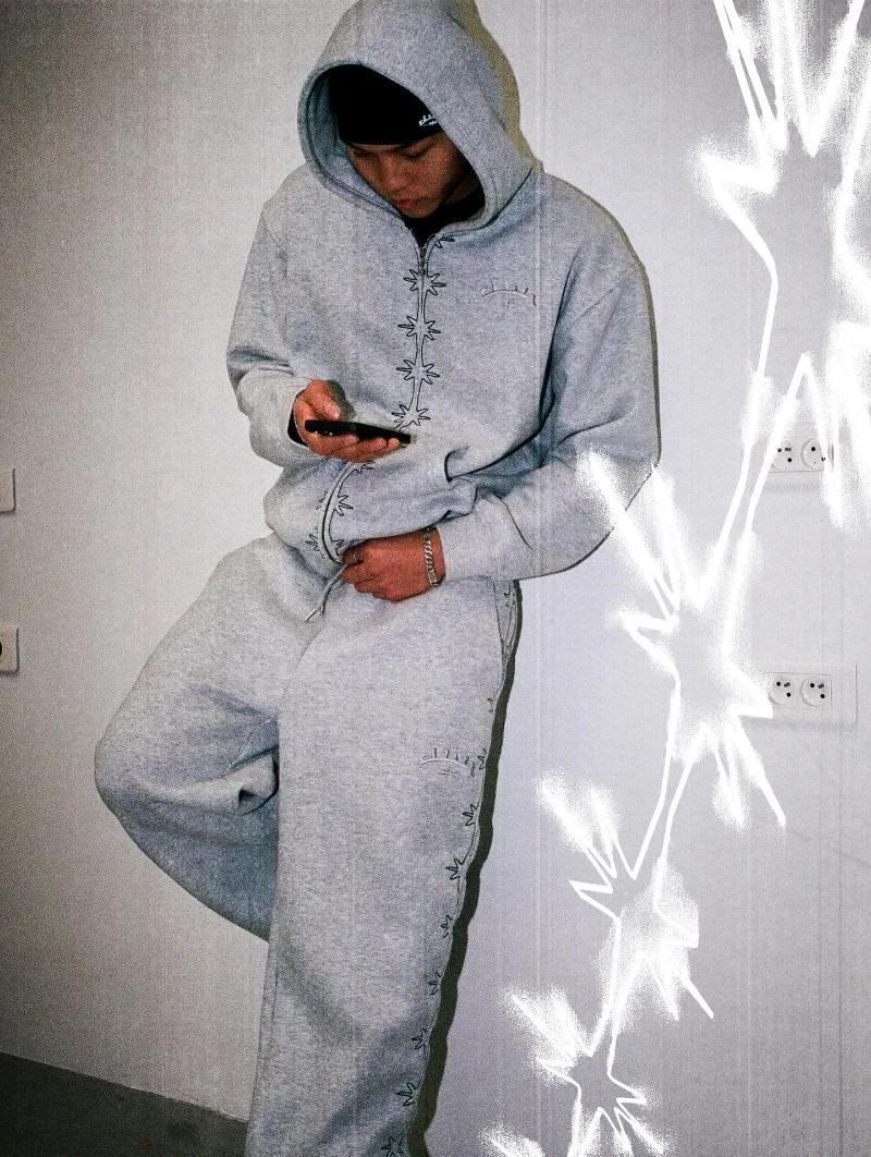 Y2K 2 قطعة مجموعة الرجال الملابس القطن زمم هوديي البلوز الرجال النساء خمر Harajuku الهيب هوب إلكتروني طباعة الأزياء 2 قطعة مجموعة #2