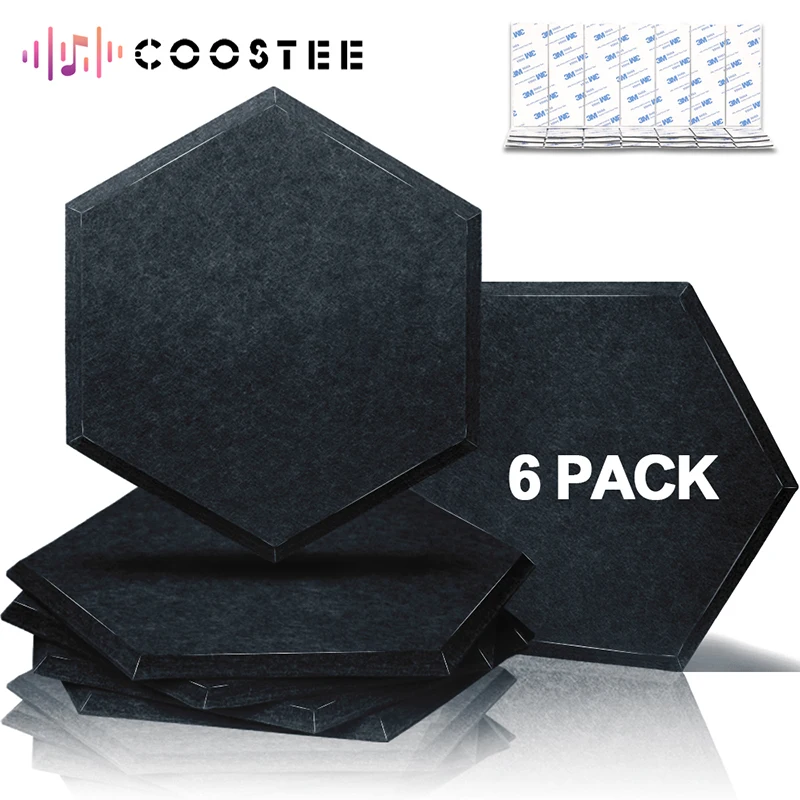 

Acoustic 6pcs Hexagon Soundproof Panels Home Studio Wall Self-Adhesive Soundproofing Acoustic Treatment Sound Material