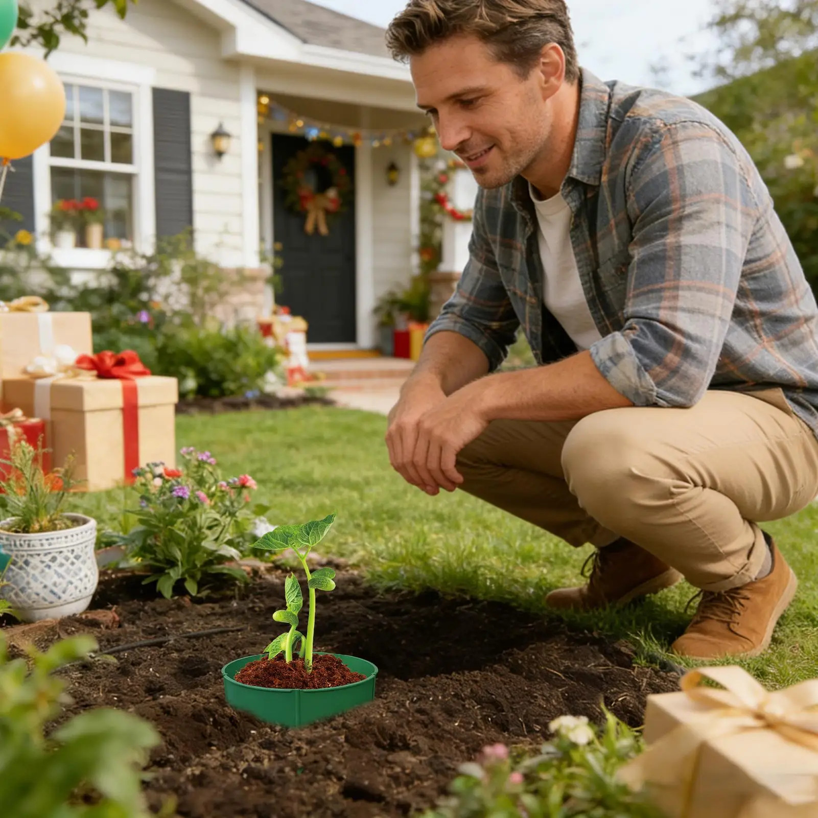 Plant Grow Ring 24 Pieces Round Deep Watering Circular Reusable Edging Separate Rock And Soil Grow Rings For Garden Balcony