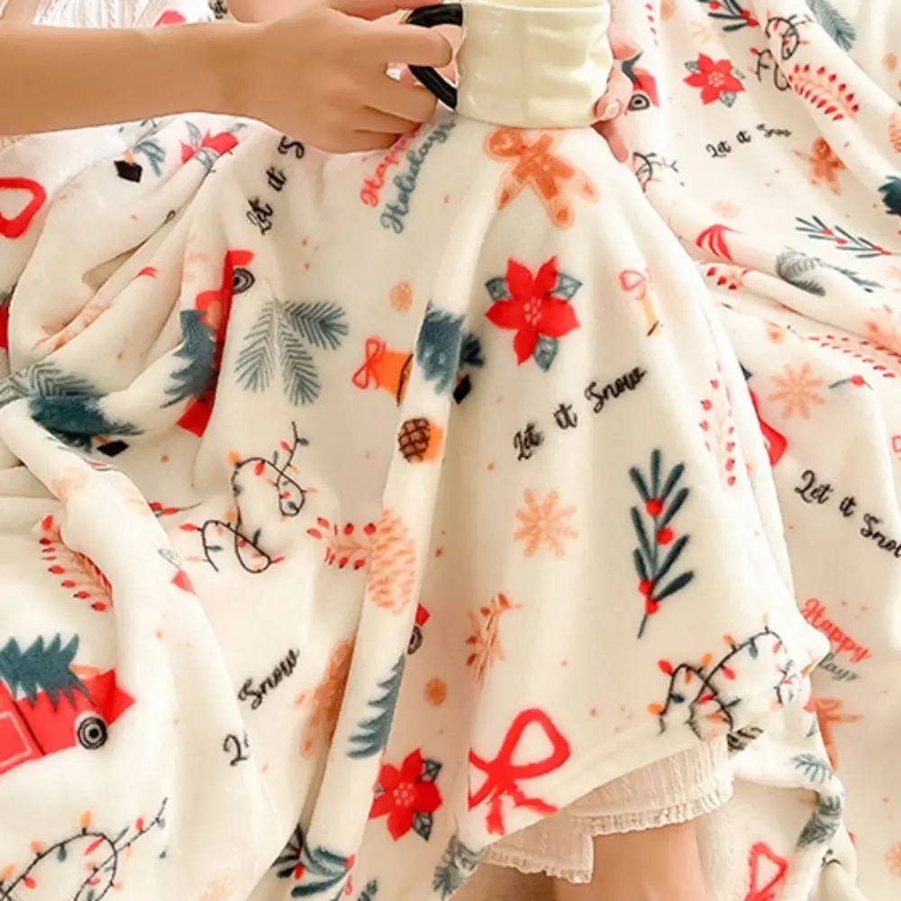 Утолщенное рождественское фланелевое одеяло, пушистое одеяло с рождественским узором, рождественское одеяло для дивана, теплое удобное одеяло для сна, спальня