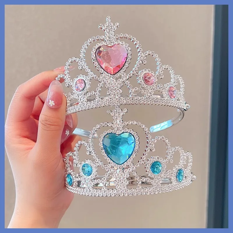 2pcs Children's Hair Accessories Ice Queen Princess Crown Headgear Girls Wig Braid Magic Wand Crown Headband Birthday Gift Set