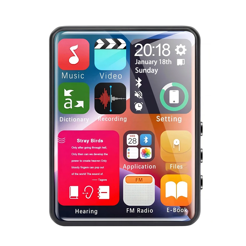 2,4-Zoll-Touchscreen-MP3-Player, tragbarer Multifunktions-Bluetooth-Musikplayer mit integriertem Lautsprecher, Radyo-Player mit Metallgehäuse