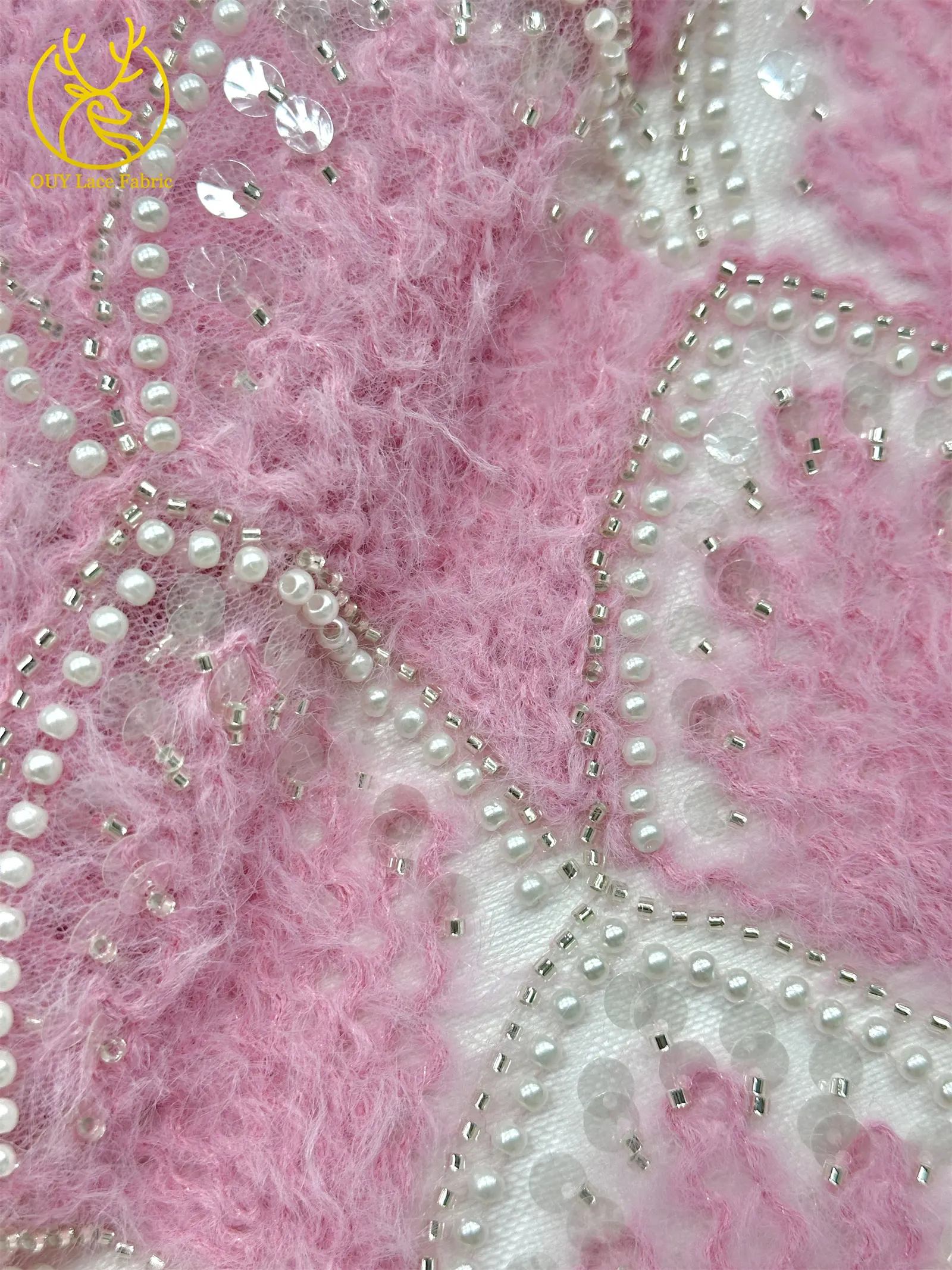 Hochwertiger 3D Nigerianischer Pailletten-Tüll-Spitzenstoff, 5 Yards, afrikanischer handgefertigter Perlen-Spitzenstoff für Damen-Partykleider zum Nähen – Detail 23