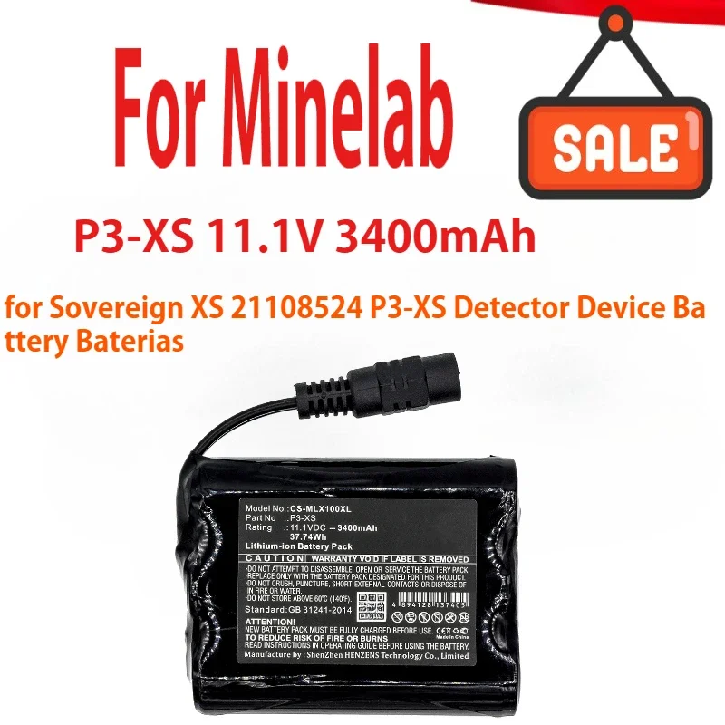 

3400mAh High Capacity Battery for Minelab Sovereign XS 21108524 P3-XS Detector Device Battery Baterias 11.1V