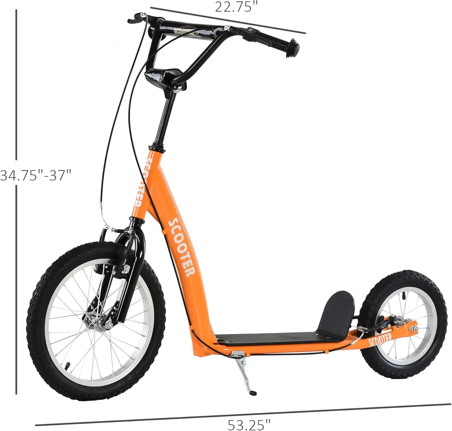 Youth Scooter Kick Scooter for Kids 5+ with Adjustable Handlebar 16" Front and 12" Rear Dual Brakes Inflatable Wheels