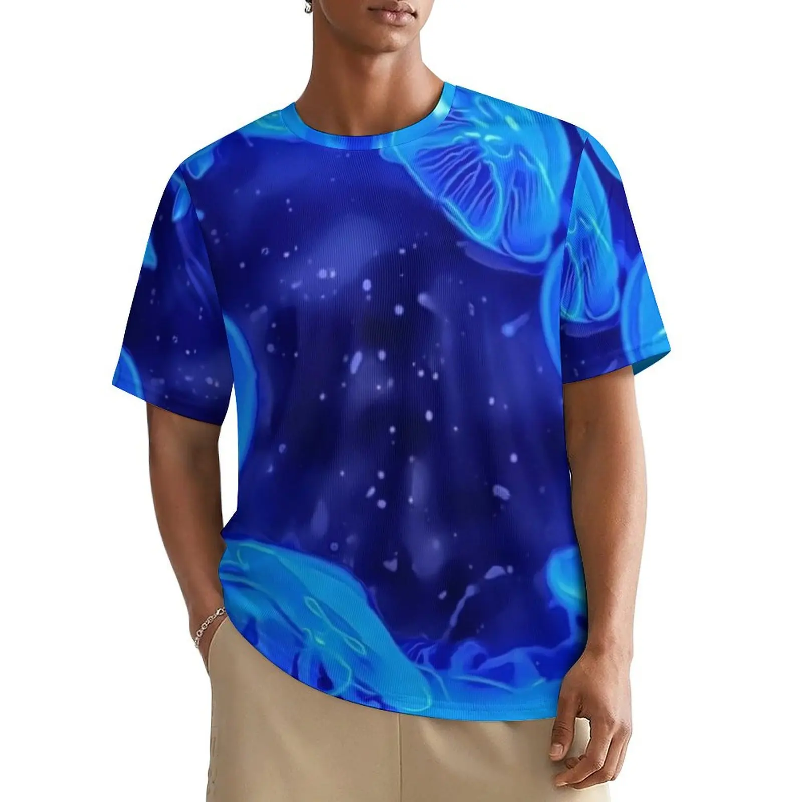 Tropical Marine Print T Shirt Blue Jelly Fish Trendy T Shirts Men Funny Tshirt Summer Short Sleeves Custom Tees Big Size 5XL 6XL