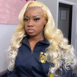 13x6 HD Transparent 613 Blonde Lace Frontal Human Hair Wigs Peruvian Body Wave Wavy Wigs 180% Lace Front Human Hair Wigs