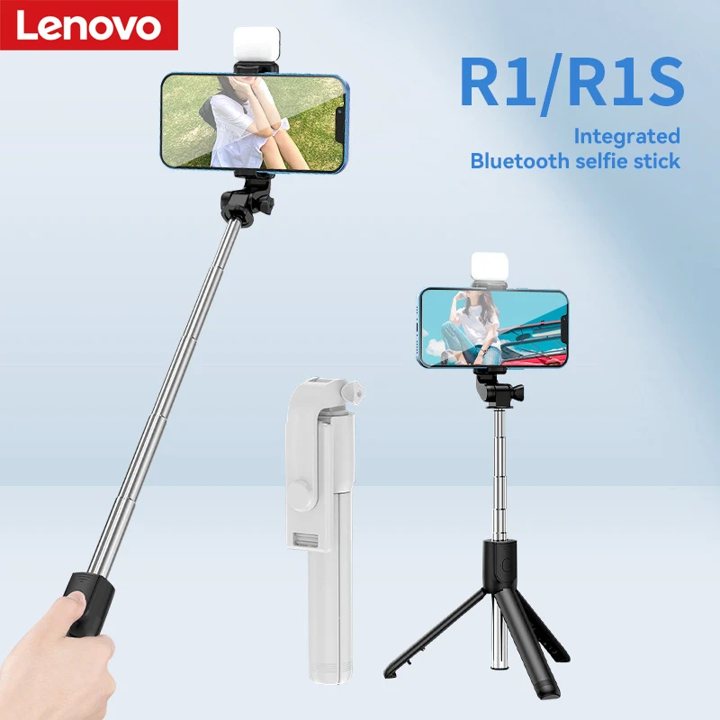 Lenovo Selfie Stick Wireless Tripod Stand with Light Bluetooth Remote Extendable Tripod for Mobile Phone Tiktok Live Streaming