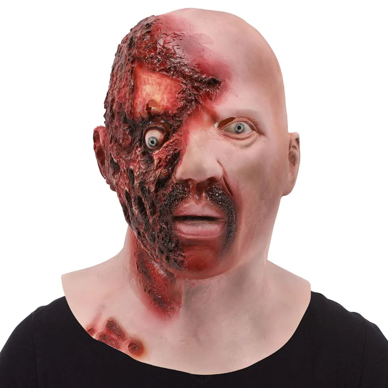 Bald Man Facewear Scary Broken Face Halloween Cosplay Headwear Party Prop for Masquerade