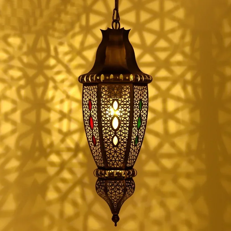 LED copper chandelier interior lighting decoration hollow copper lantern arab muslim retro style copper chandelier