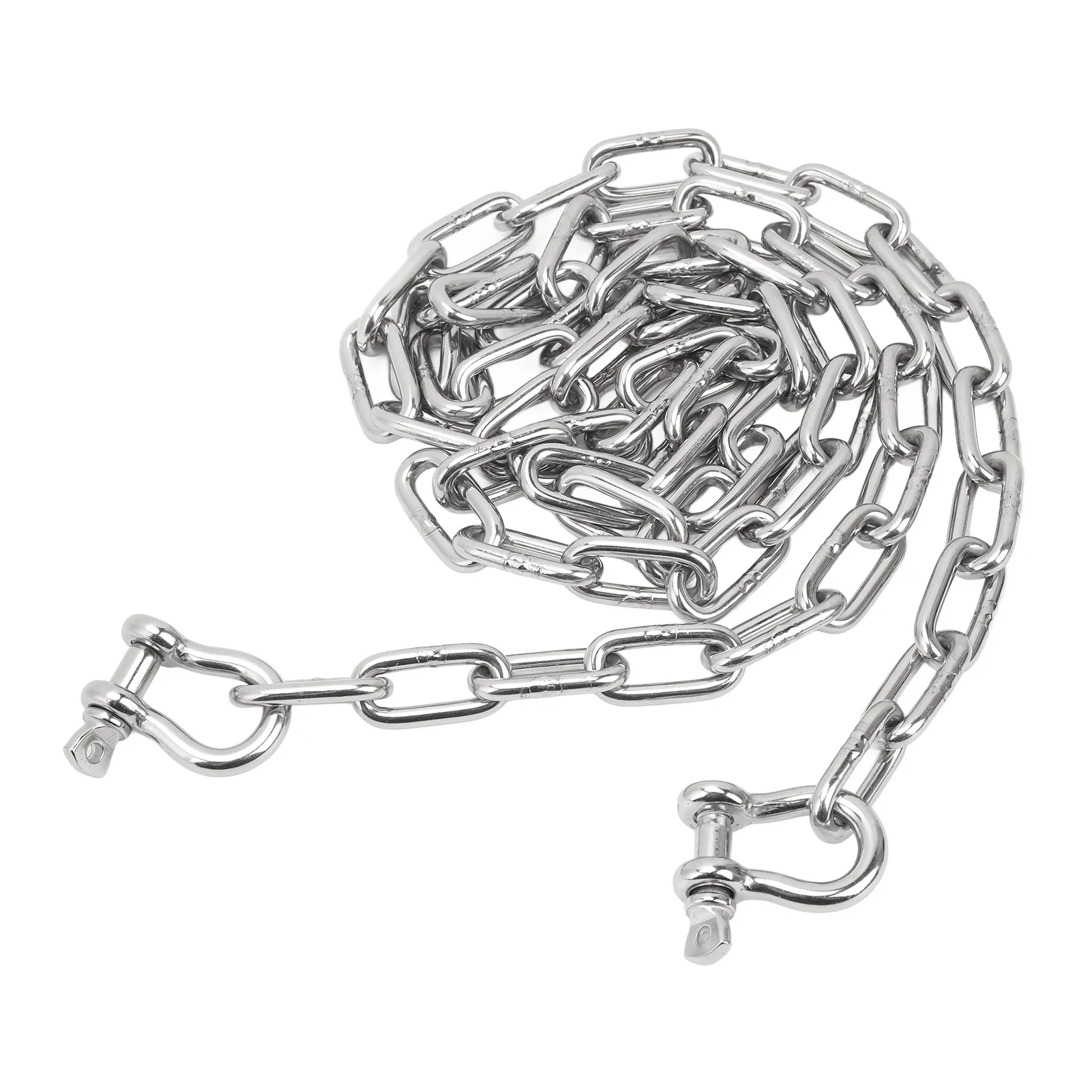6.6ft Marine Anchor Lead Chain 316 Stainless Steel Central Ring Anchor Chain with Double 5/16in Shackle Link Ends for Ship Yacht