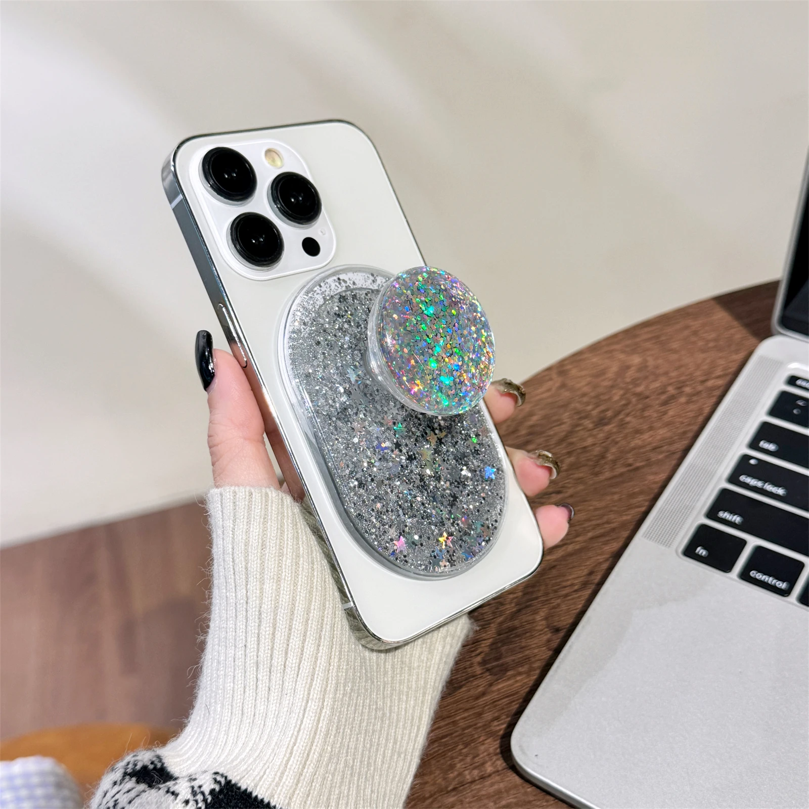 Glitter Vloeibare Drijfzand Magneet Telefoon Grip Voor Iphone 12 13 14 15 Magsafe Socket Vinger Beugel Houder