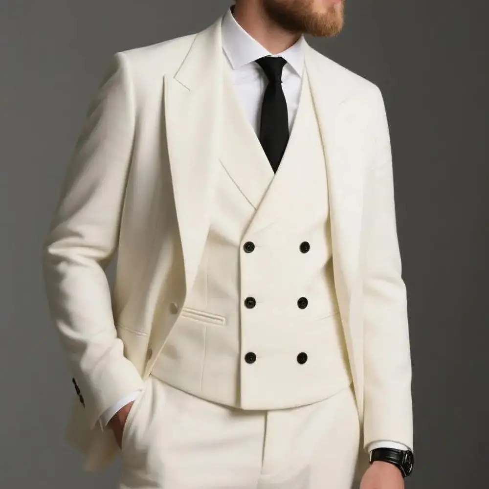 

3 Piece Burgundy Men's Suits Elegant Full Set Single Breasted Peaked Lapel Blazer Formal Prom Business Suits