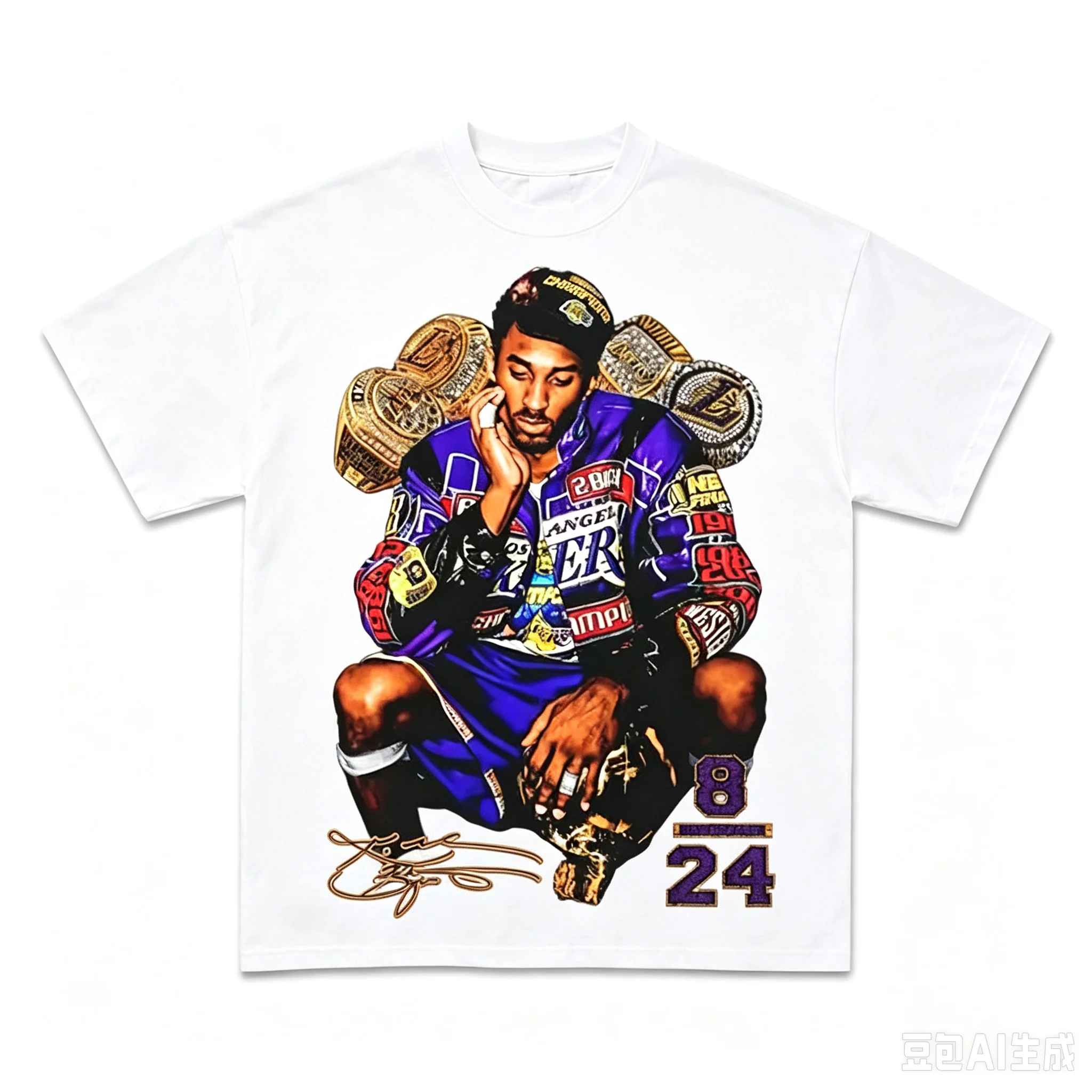 Men Vintage Basketball Star Graphic T-Shirt Champion Rings Print Crew Neck Short Sleeve Tee