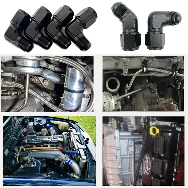 4X accesorios de combustible de aceite adaptador de manguera de combustible de aluminio anodizado 45 90 grados hembra 4AN 6AN 8AN 10AN 12AN adaptadores giratorios a macho negro