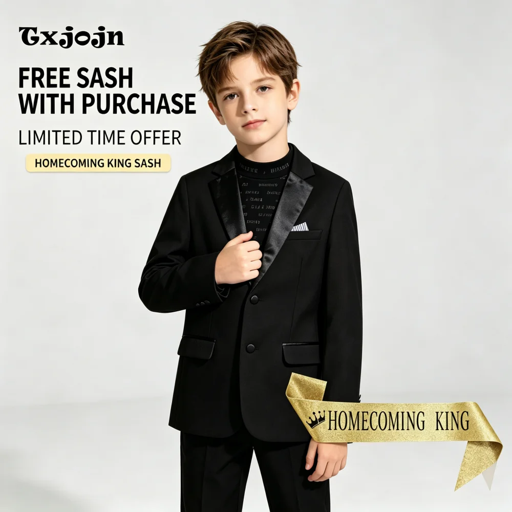 Formal Customized Boys Suit Classic Homecoming Tuxedos 2-piece Set Trend Satin Lapel Jacket Single Breasted Wedding Blazer Pants