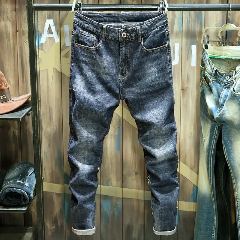 

Male Cowboy Pants Star Jeans for Men Cargo Trousers Blue Cropped Luxury Washed Goth Y2k Vintage Casual Regular Kpop Aesthetic Xs