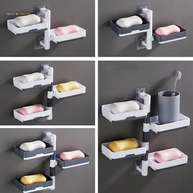 Wall Mounted Soap Saver Tray Rack Rotatable Multilayer Self Adhesive Soap Holder Dropship