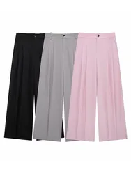 HH Women Casual Solid Straight Pants 2024 New Fashion Female Loose High Waist Zipper Fly Trousers Vintage Office Lady Pants