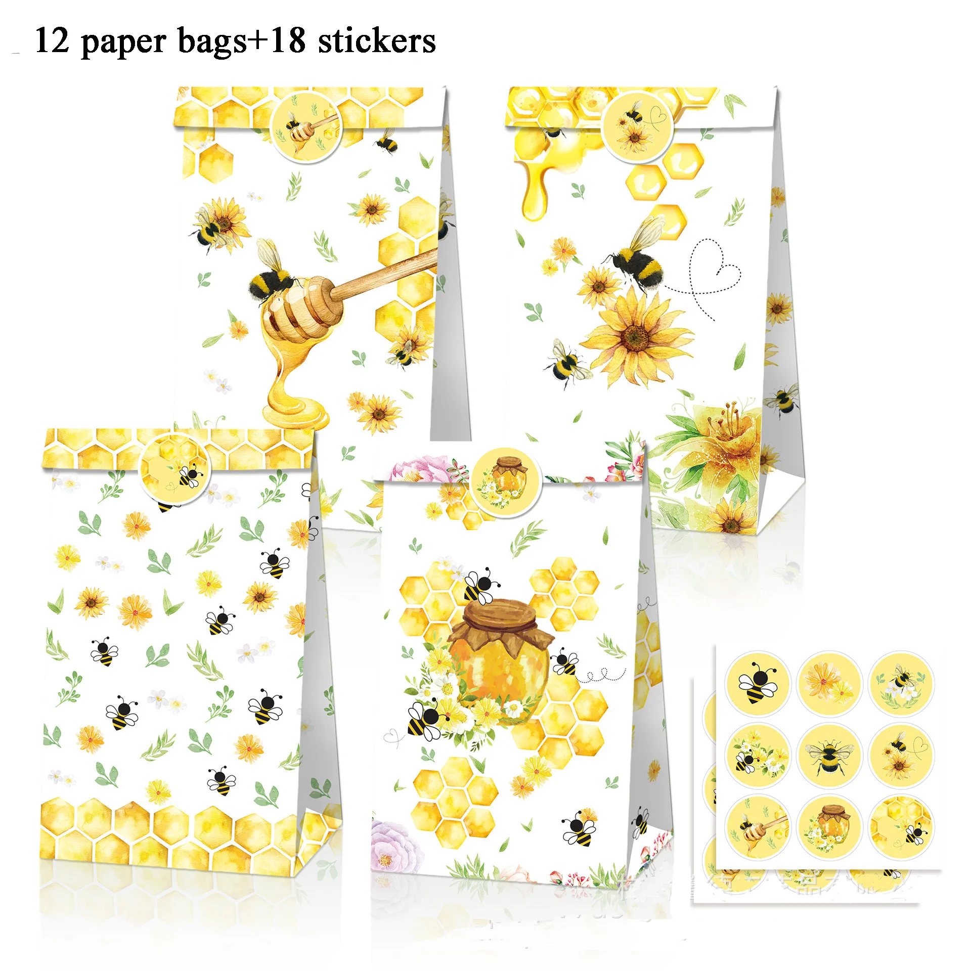 Bees Gather Honey Sunflowers Honey Jars, Birthday Parties Candy Gifts, Kraft Paper Bags, Party Supplies