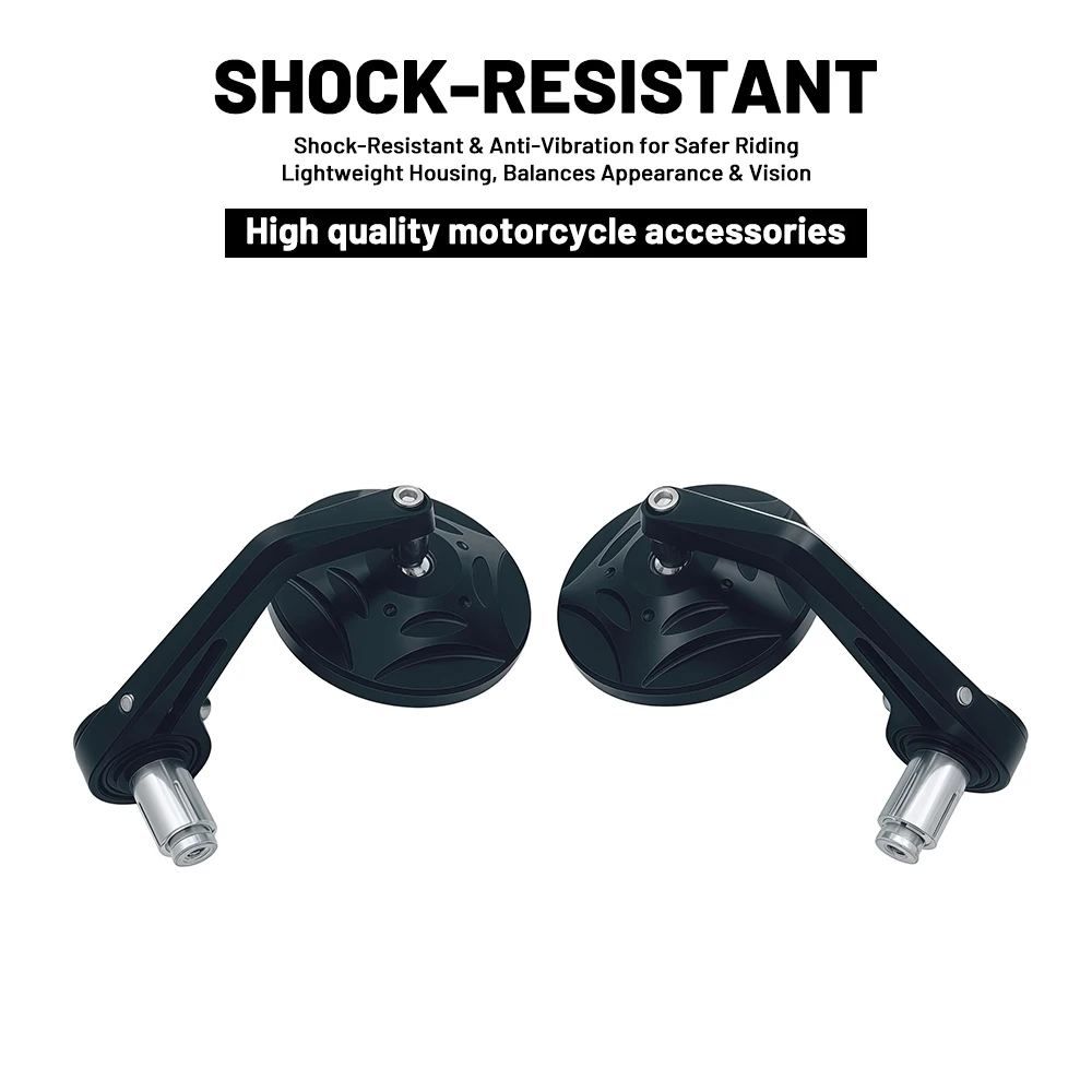 Universal CNC Aluminum Alloy Motorcycle Handlebar Bar End Mirrors Round Clear Lens Expansion Screw Mount Metal Adjustable Angle