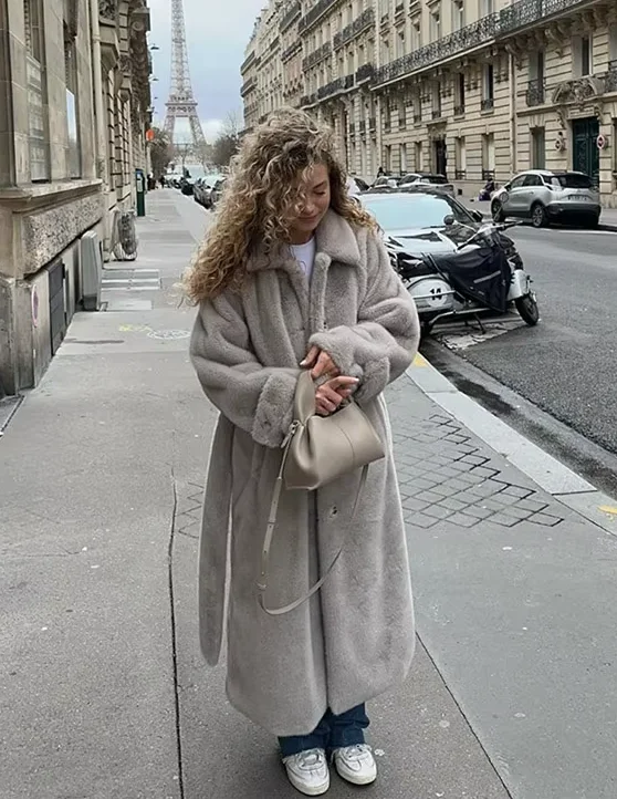 Women Solid Color Faux Fur Long Overcoat Single Breasted Belt Long Trench Coat Winter Fluffy Plush Warm New Thicken Outerwear