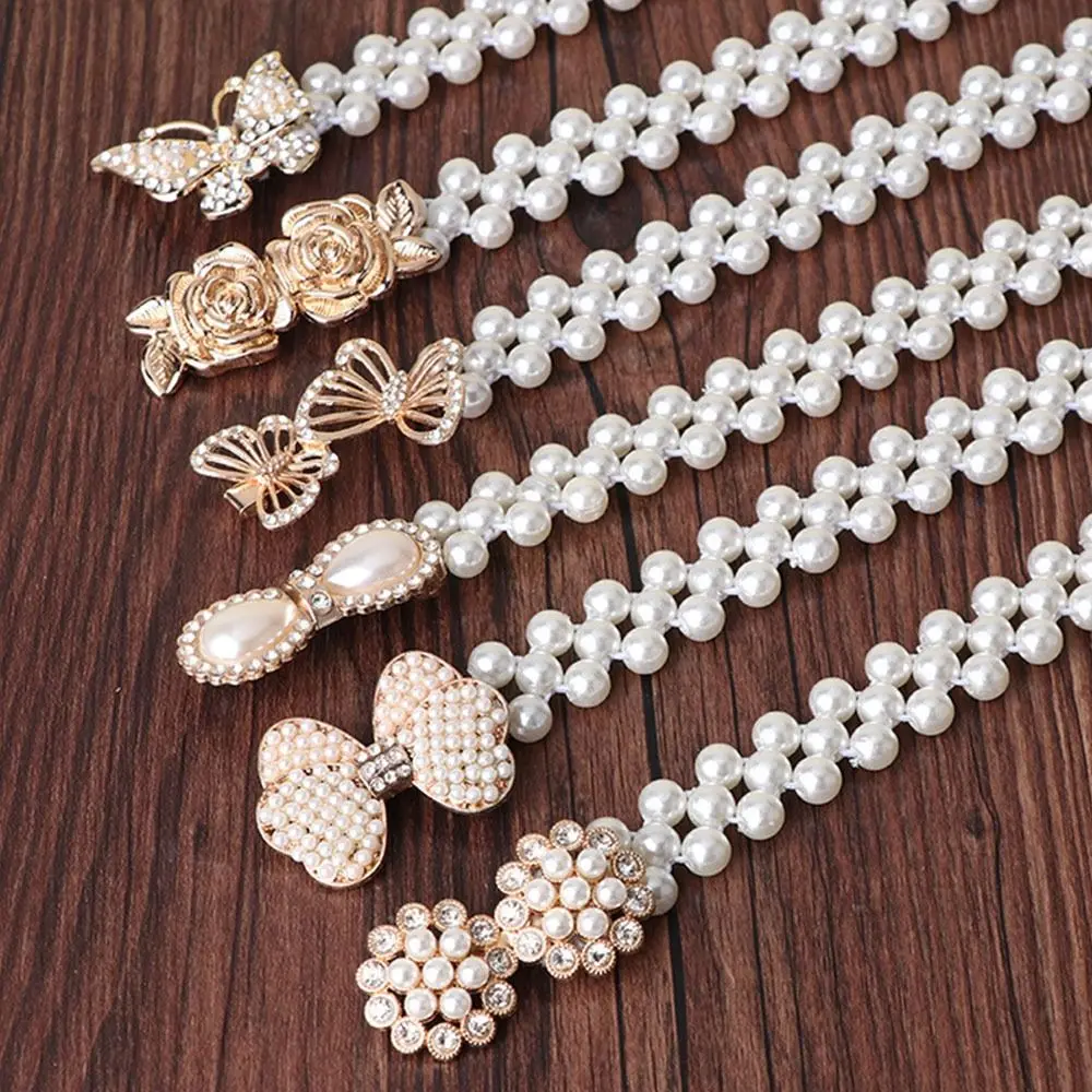 Fashion Ladies' Elastic Waistband with Pearl Simple Thin Pearl Waist Belt Elegant Rhinestone Waist Chain For Women