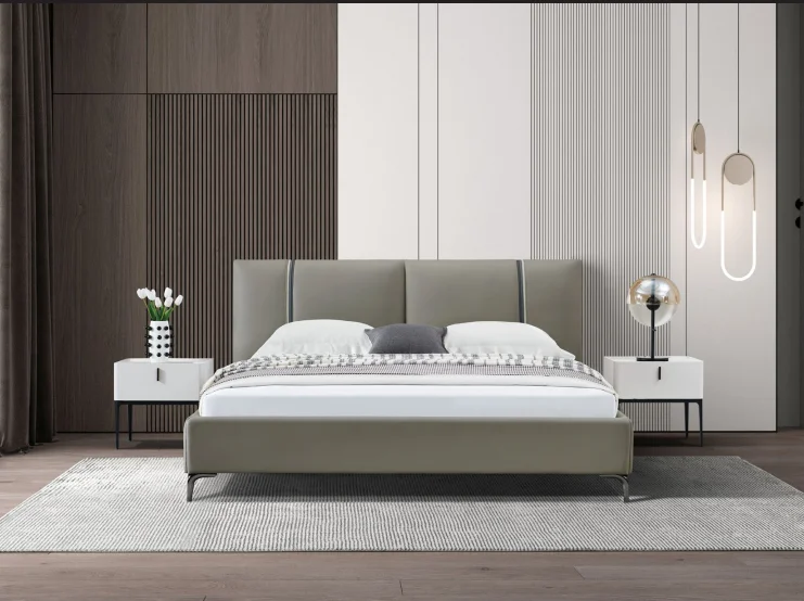 PFG22045 Superb Modern Simple Style Wooden Beds with Leather Fabric for 5-Star Hotels Customized Sizes Apartment Villa Bedrooms