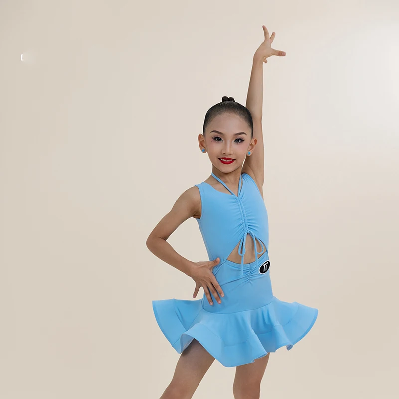 2024 New Latin Dance Dress For Girls Sleeveless Fish Bone Skirts Samba Chacha Tango Kids Latin Performance Stage Dress DN19066