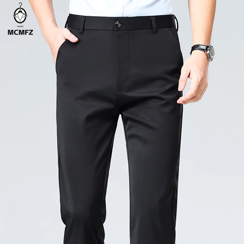 Mens Business Meeting Straight Leg Chino Pants Thin Cool Moisture Wicking Four Way Stretch Comfort Trousers