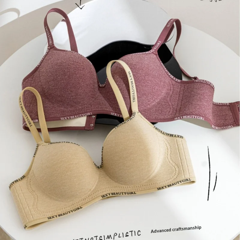 New Women's Bra: Push-Up Bra for Smaller Busts, Letter-Printed, Wire-Free, Skin-Friendly, Seamless, One-Piece, Teenage Girls' Br