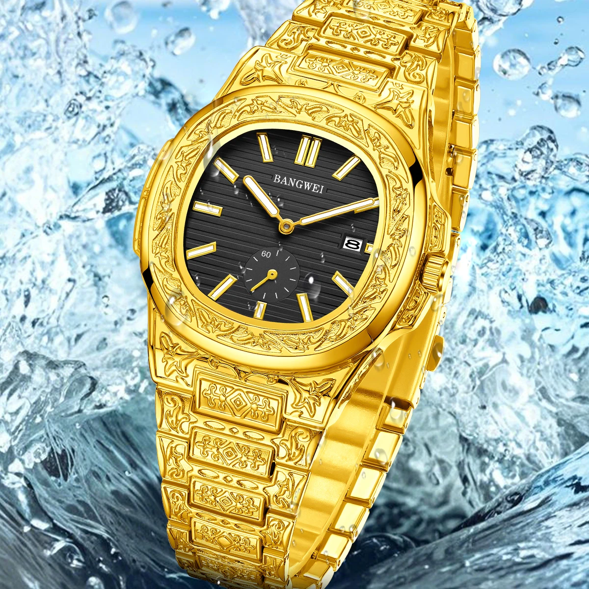 

Мужские часы BANGWEI LIGE, модные роскошные часы с простым циферблатом из нержавеющей стали, водонепроницаемые кварцевые часы с автоматической датой, мужские наручные часы, новинка