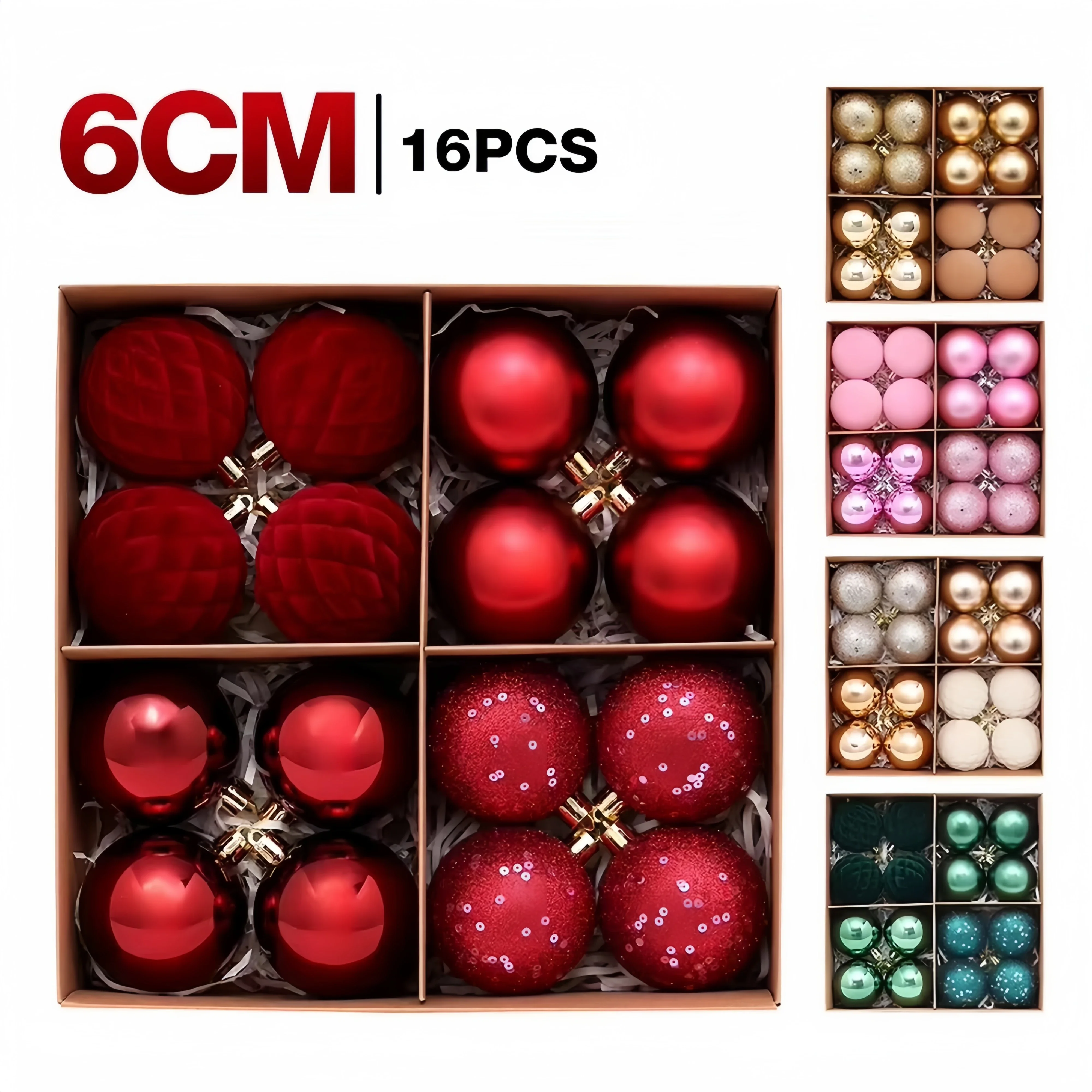 16pcs Christmas Tree Decorations Christmas Ball 6cm Creative Shatter Xmas Balls Flocked & Electroplated Ornaments for Home Party