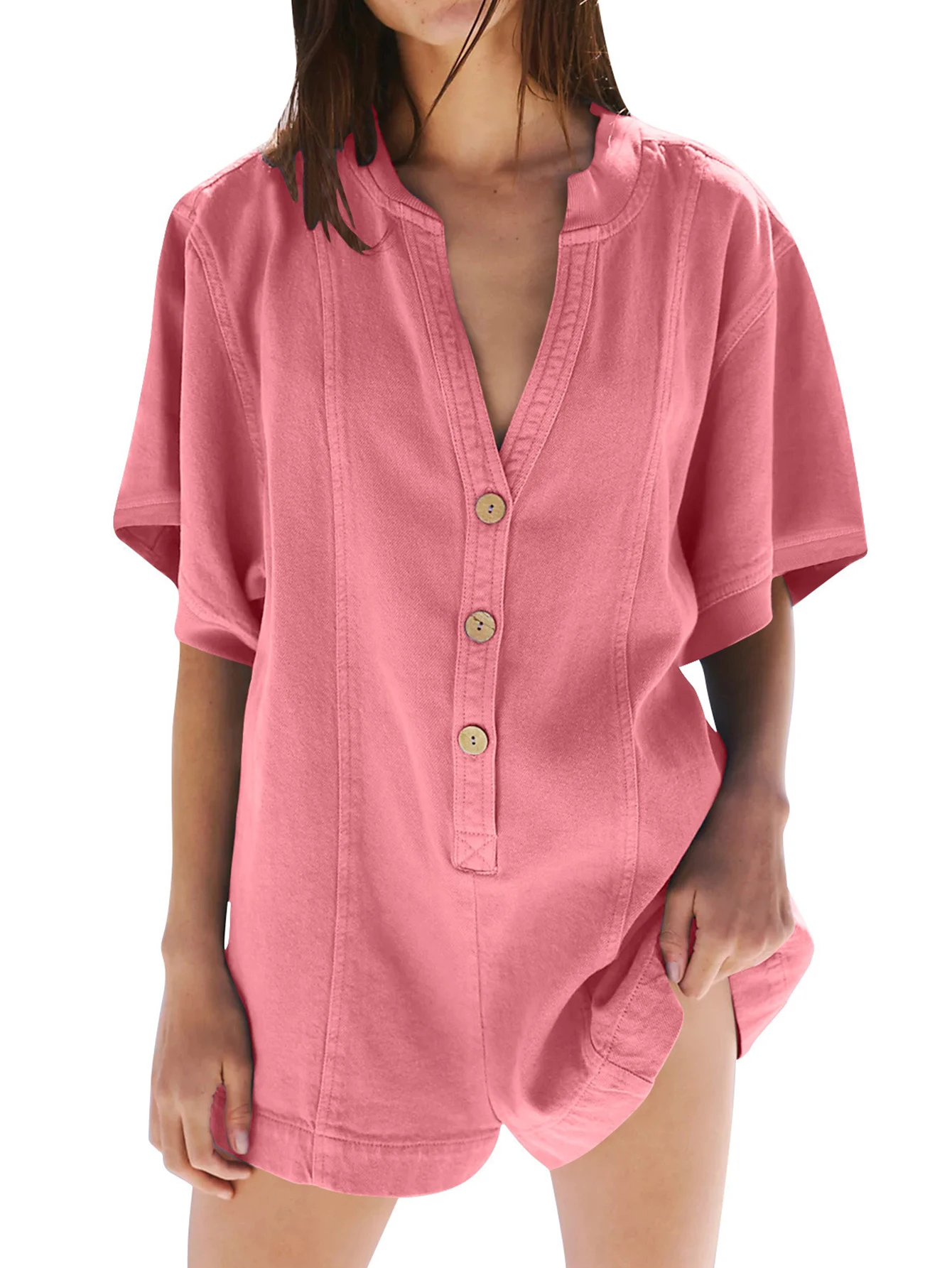 

Women Jumpsuit Summer Short Sleeve Romper Loose Women Playsuits Casual One Piece Suit Romper