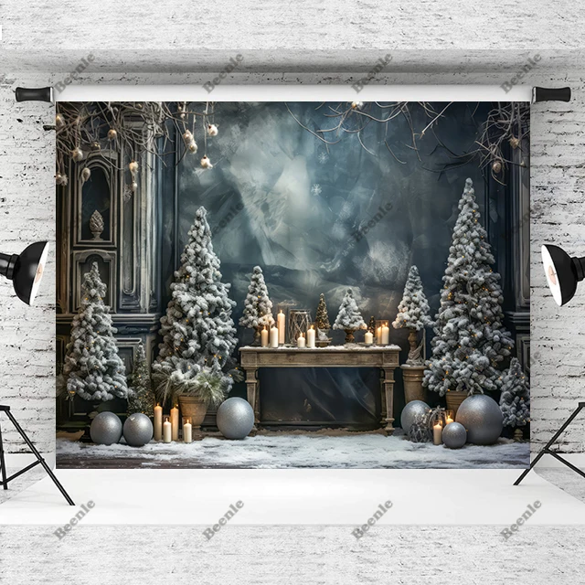 Beenle Merry Christmas Photography Background Tree Gift Window Fireplace Family Portrait Party Decor Backdrop for Photo Studio