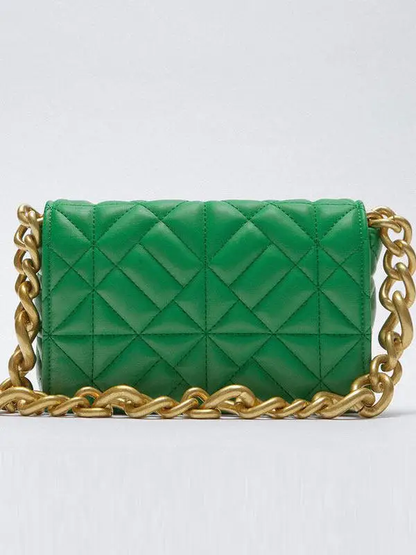 Green Retro Chain Diamond Pattern Underarm Bag Commute Single Shoulder Small Square Bag Versatile Hobo Bag for Men And Women