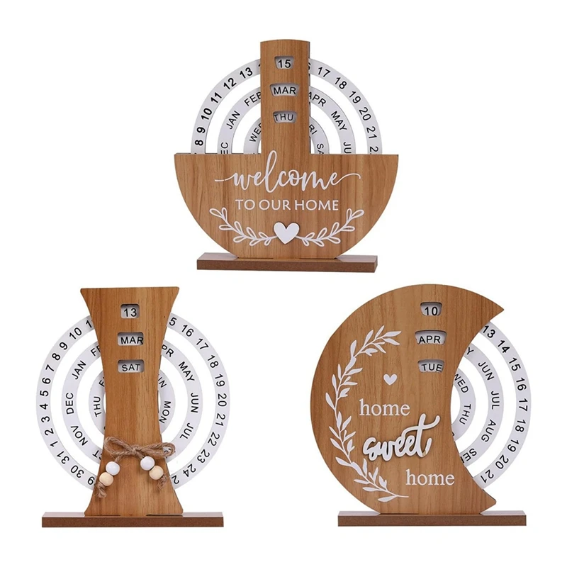 Wooden Calendar Home Porch Decoration Office Desktop Decoration Manual Rotating Desk Calendar Sweet House Durable Easy Install
