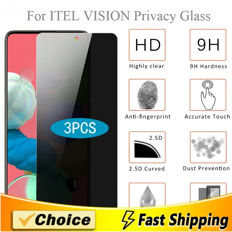 3Pcs 9H Anti-Spy Tempered Glass Film For Itel Vision 1Pro 2S 3Plus (2020 2021 2022) 3Pieces Privacy Screen Protecto Anti-Scratch