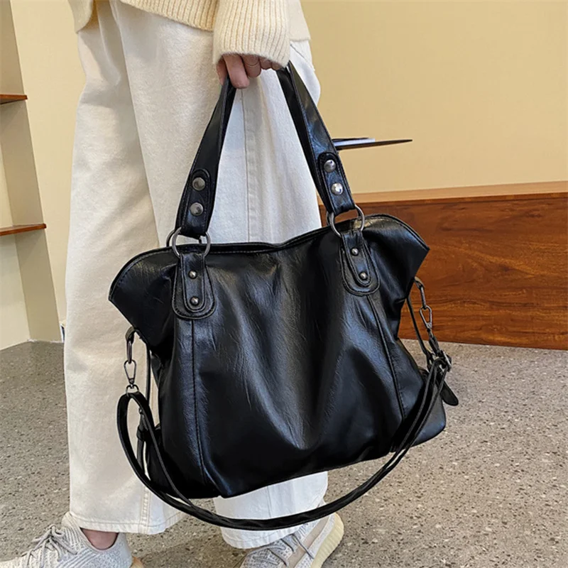 

Shoulder Bags For Ladies Large Hobo Shopper Bag Solid Color Quality Soft Leather Crossbody Handbag Lady Travel Tote Bag